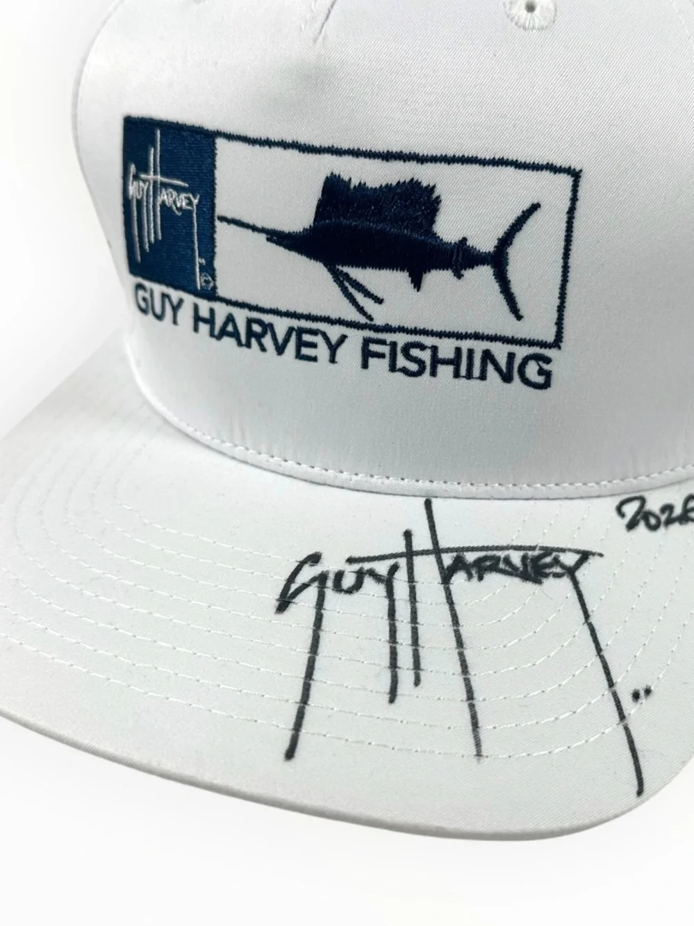 Guy Harvey Signed White Fishing Hat Sailfish Snapback Performance Cap 2026 NWT